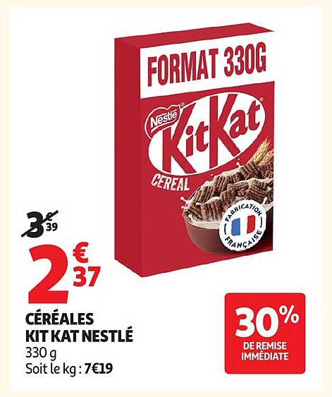 CÉRÉALES KIT KAT NESTLÉ 330 g Soit le kg : 7€19