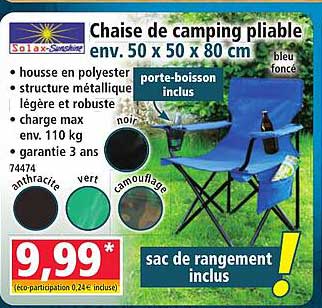 Chaise de camping pliable env. 50 x 50 x 80 cm
