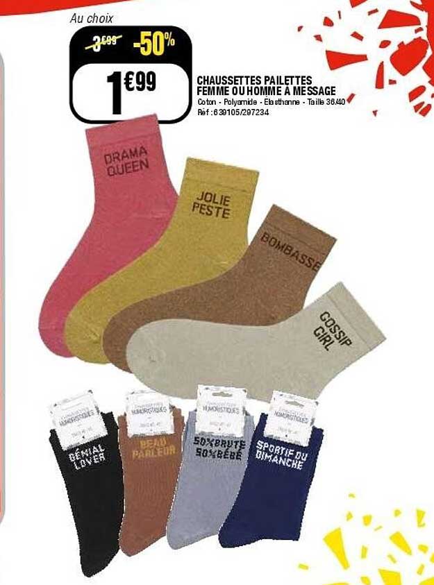 CHAUSSETTES PAILLETTES FEMME OU HOMME A MESSAGE