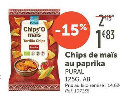 Chips de maïs au paprika PURAL 125G, AB
