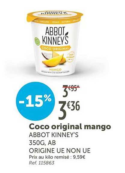 Coco original mango ABBOT KINNEY'S 350G, AB ORIGINE UE NON UE