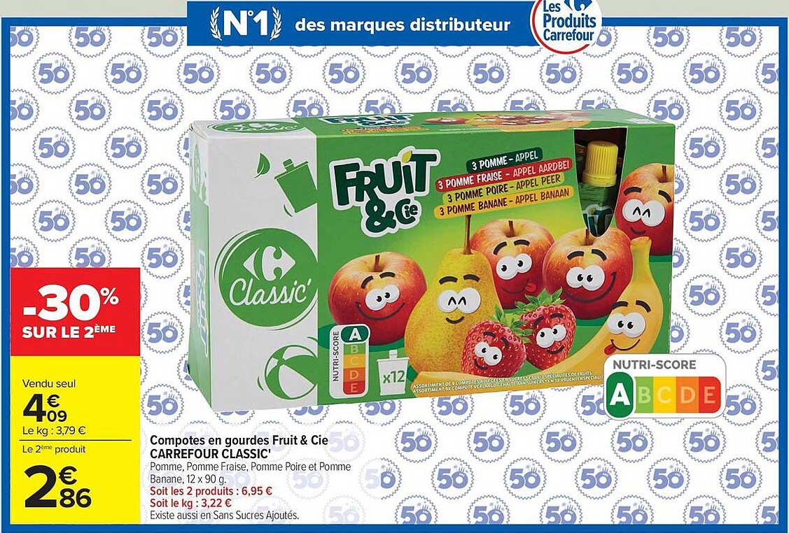 Compotes en gourdes Fruit & Cie CARREFOUR CLASSIC'