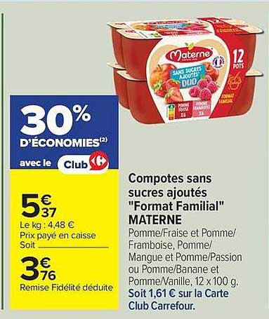 Compotes sans sucres ajoutés "Format Familial" MATERNE