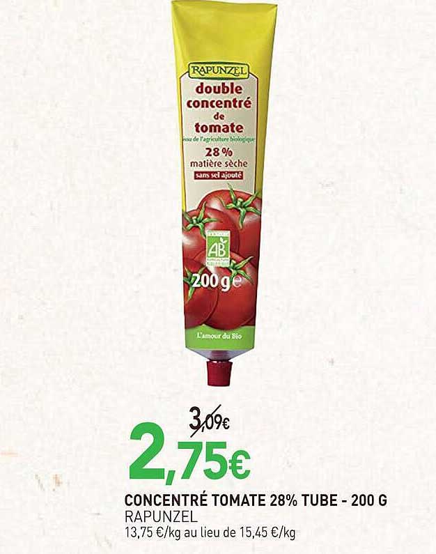 CONCENTRÉ TOMATE 28% TUBE - 200 G RAPUNZEL