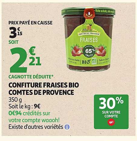 CONFITURE FRAISES BIO COMTES DE PROVENCE