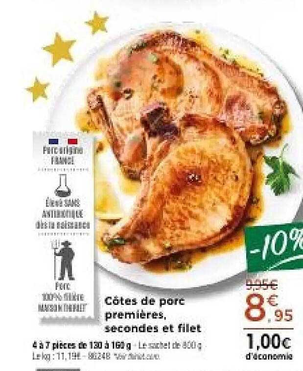 Côtes de porc premières, secondes et filet