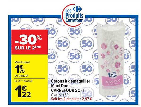 Cotons à démaquiller Maxi Duo CARREFOUR SOFT