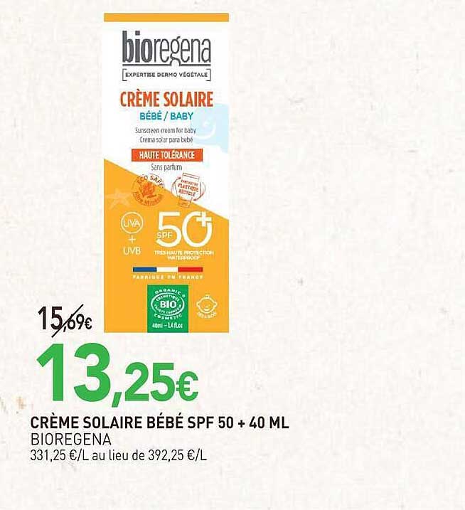 CRÈME SOLAIRE BÉBÉ SPF 50 + 40 ML BIOREGENA