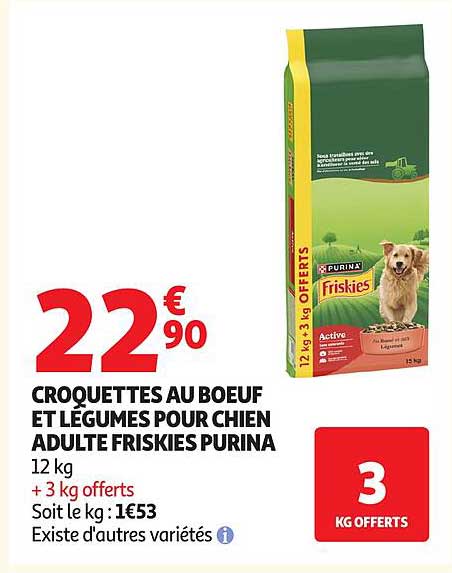 CROQUETTES AU BŒUF ET LÉGUMES POUR CHIEN ADULTE FRIKIES PURINA 12 kg + 3 kg offerts