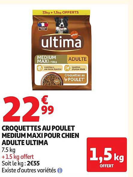CROQUETTES AU POULET MEDIUM MAXI POUR CHIEN ADULTE ULTIMA