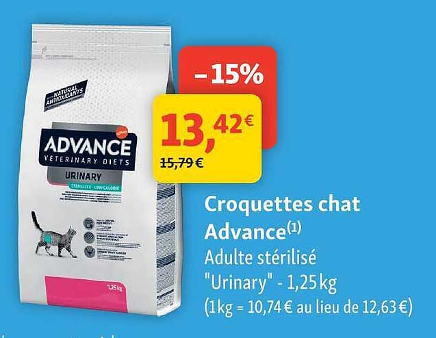 Croquettes chat Advance(1) Adulte stérilisé "Urinary" - 1,25kg (1kg = 10,74€ au lieu de 12,63€)