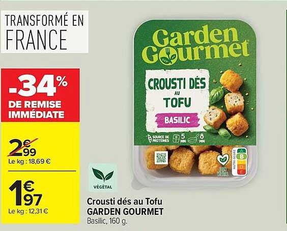 Crousti dés au Tofu GARDEN GOURMET Basilic, 160 g.