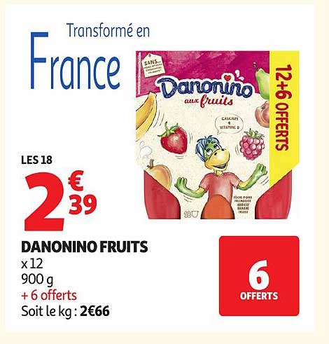 DANONINO FRUITS x12 900 g + 6 offerts