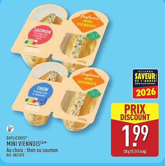 DAYLICIOUS® MINI VIENOIS[A]* Au choix : thon ou saumon. Réf. 5021675