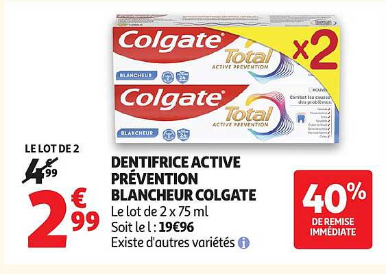 DENTIFRICE ACTIVE PRÉVENTION BLANCHEUR COLGATE