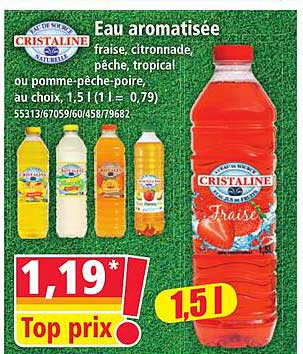 Eau aromatisée fraise, citronnade, pêche, tropical ou pomme-pêche-poire, au choix, 1,5 l