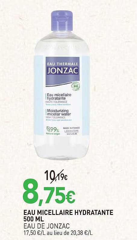 EAU MICELLAIRE HYDRATANTE 500 ML EAU DE JONZAC