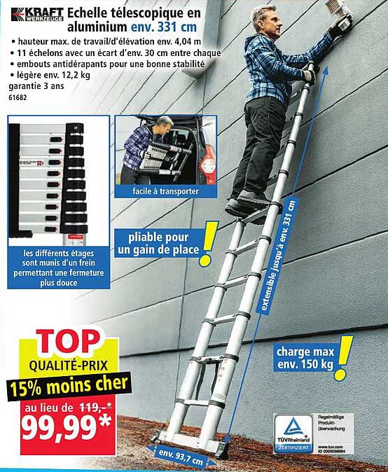 Echelle télescopique en aluminium env. 331 cm