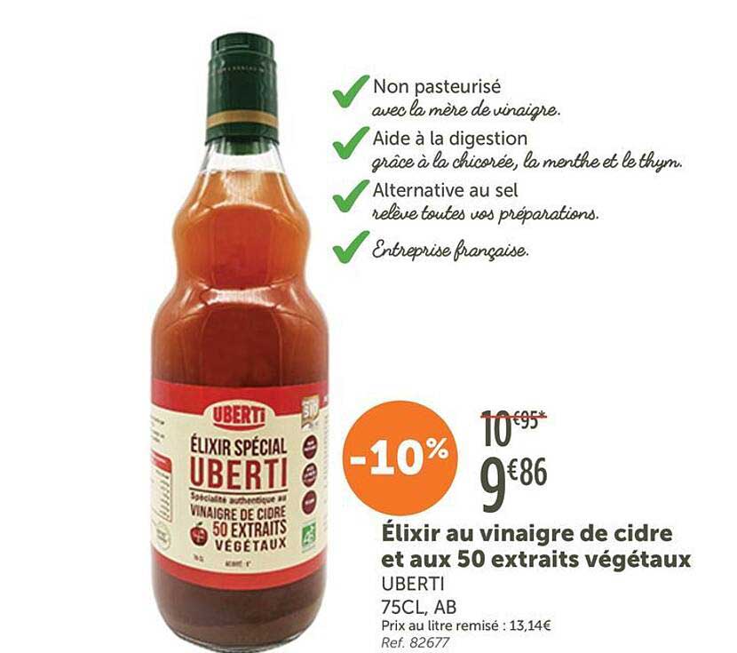 Élixir au vinaigre de cidre et aux 50 extraits végétaux UBERTI 75CL, AB