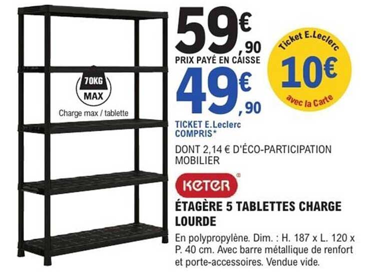 ÉTAGÈRE 5 TABLETTES CHARGE LOURDE