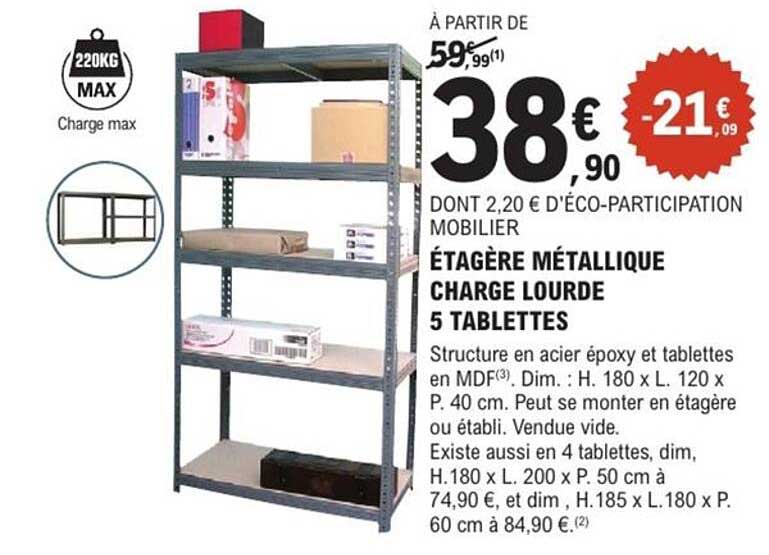 ÉTAGÈRE MÉTALLIQUE CHARGE LOURDE 5 TABLETTES