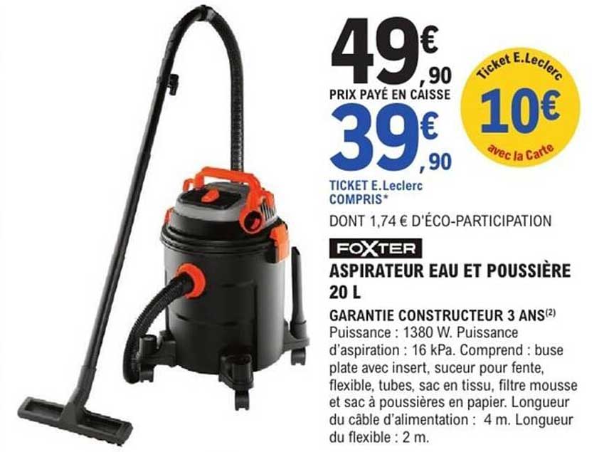FOXTER ASPIRATEUR EAU ET POUSSIÈRE 20 L