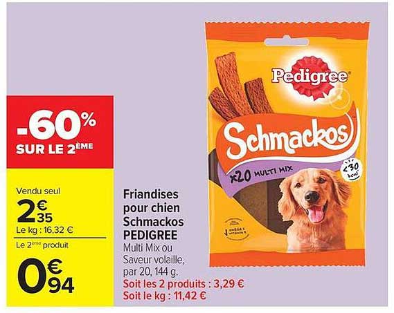 Friandises pour chien Schmackos PEDIGREE Multi Mix ou Saveur volaille, par 20, 144 g