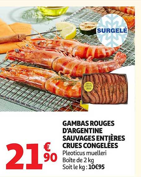 GAMBAS ROUGES D’ARGENTINE SAUVAGES ENTIÈRES CRUES CONGELÉES