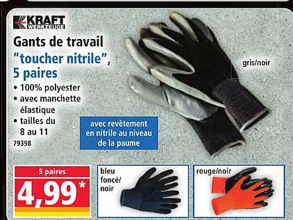Gants de travail "toucher nitrile", 5 paires