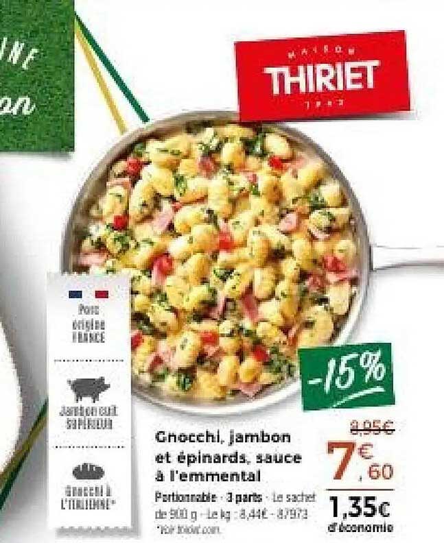 Gnocchi, jambon et épinards, sauce à l'emmental