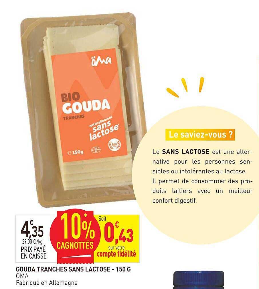 GOUDA TRANCHES SANS LACTOSE - 150 G