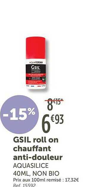 GSIL roll on chauffant anti-douleur AQUASILICE 40ML, NON BIO