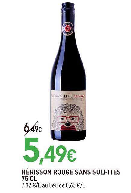 HÉRISSON ROUGE SANS SULFITES 75 CL