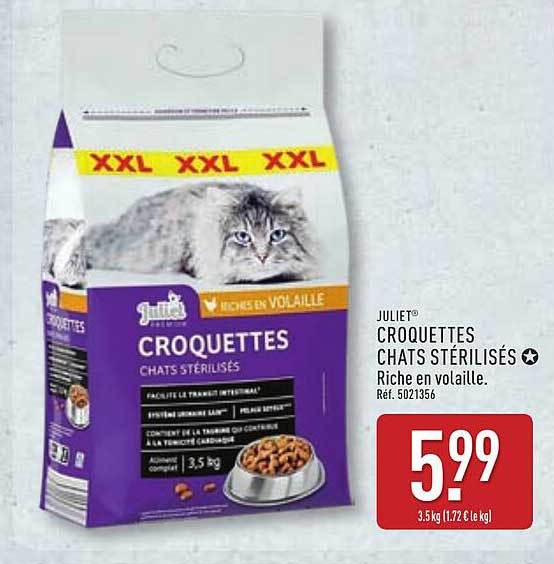 JULIET® CROQUETTES CHATS STÉRILISÉS Riche en volaille.