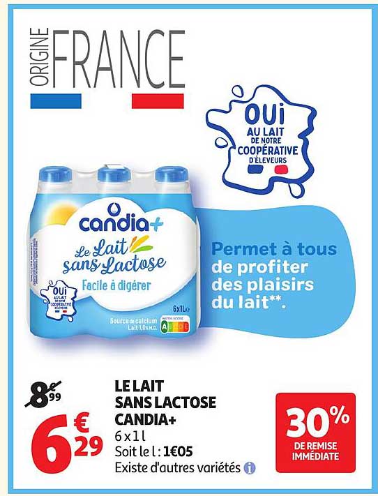 LE LAIT SANS LACTOSE CANDIA+ 6x1l