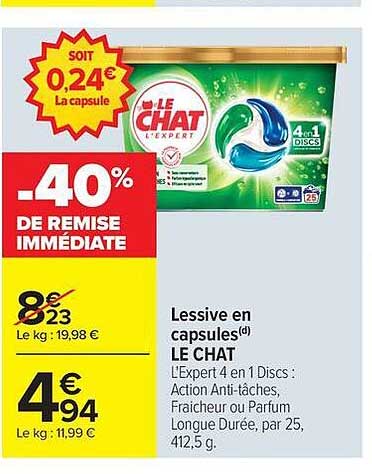 LESSIVE EN CAPSULES LE CHAT L’Expert 4 en 1 Discs