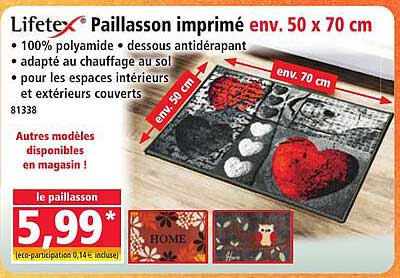 Lifetex Paillasson imprimé env. 50 x 70 cm