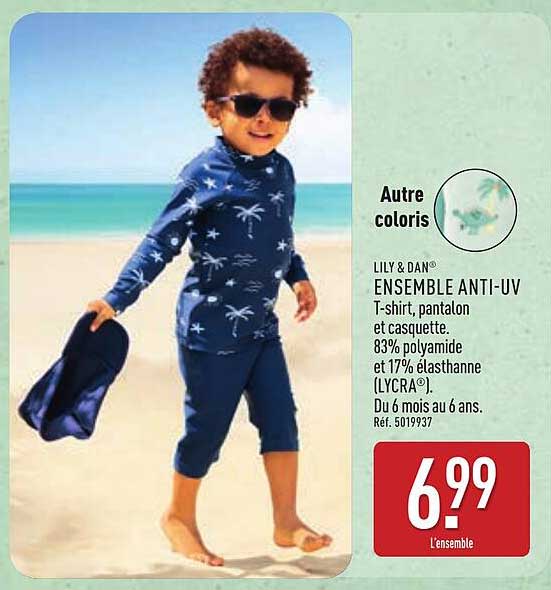 LILY & DAN® ENSEMBLE ANTI-UV T-shirt, pantalon et casquette.
