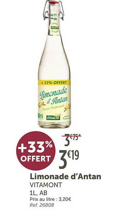 Limonade d’Antan VITAMONT 1L, AB +33% OFFERT