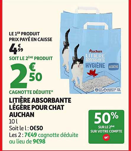 LITIÈRE ABSORBANTE LÉGÈRE POUR CHAT AUCHAN