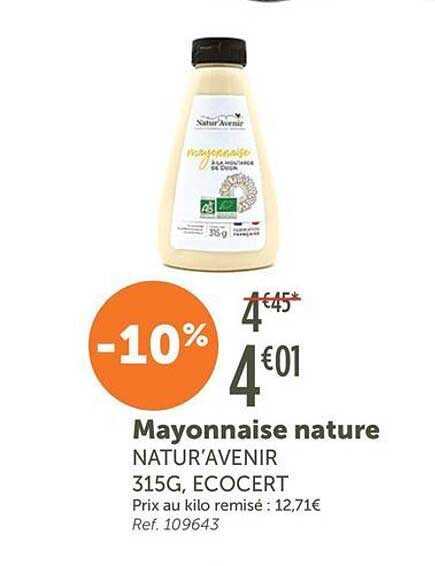 Mayonnaise nature NATUR’AVENIR 315G, ECOCERT