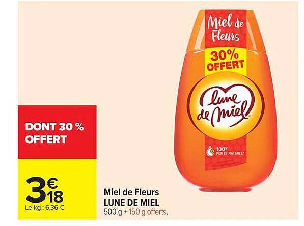 Miel de Fleurs LUNE DE MIEL 500 g + 150 g offerts.