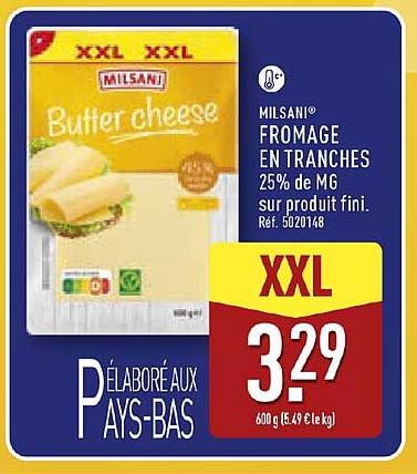 MILSANI® FROMAGE EN TRANCHES 25% de MG sur produit fini. Réf. 5020148