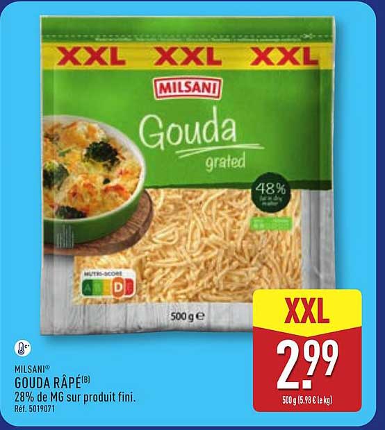 MILSANI GOUDA RÂPÉ(B) 28% de MG sur produit fini.