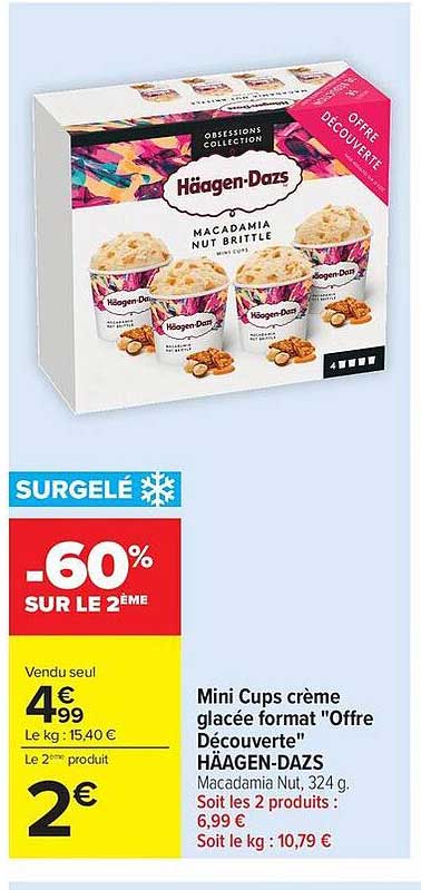 Mini Cups crème glacée format "Offre Découverte" HÄAGEN-DAZS Macadamia Nut, 324 g