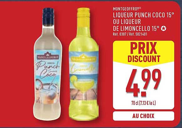MONTGEOFFROY® LIQUEUR PUNCH COCO 15° OU LIQUEUR DE LIMONCELLO 15°