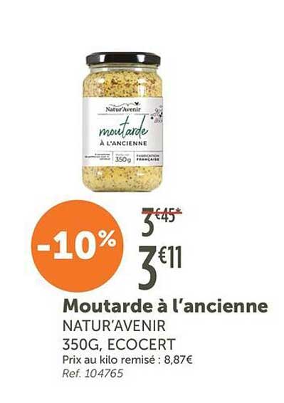 Moutarde à l’ancienne NATUR’AVENIR 350G, ECOCERT