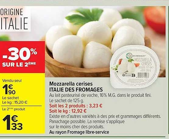 Mozzarella cerises ITALIE DES FROMAGES