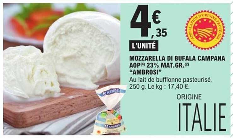 MOZZARELLA DI BUFALA CAMPANA AOP 23% MAT.GR. "AMBROSI"