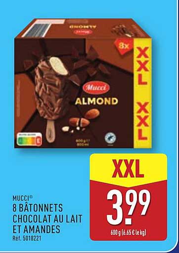MUCCI 8 BÂTONNETS CHOCOLAT AU LAIT ET AMANDES